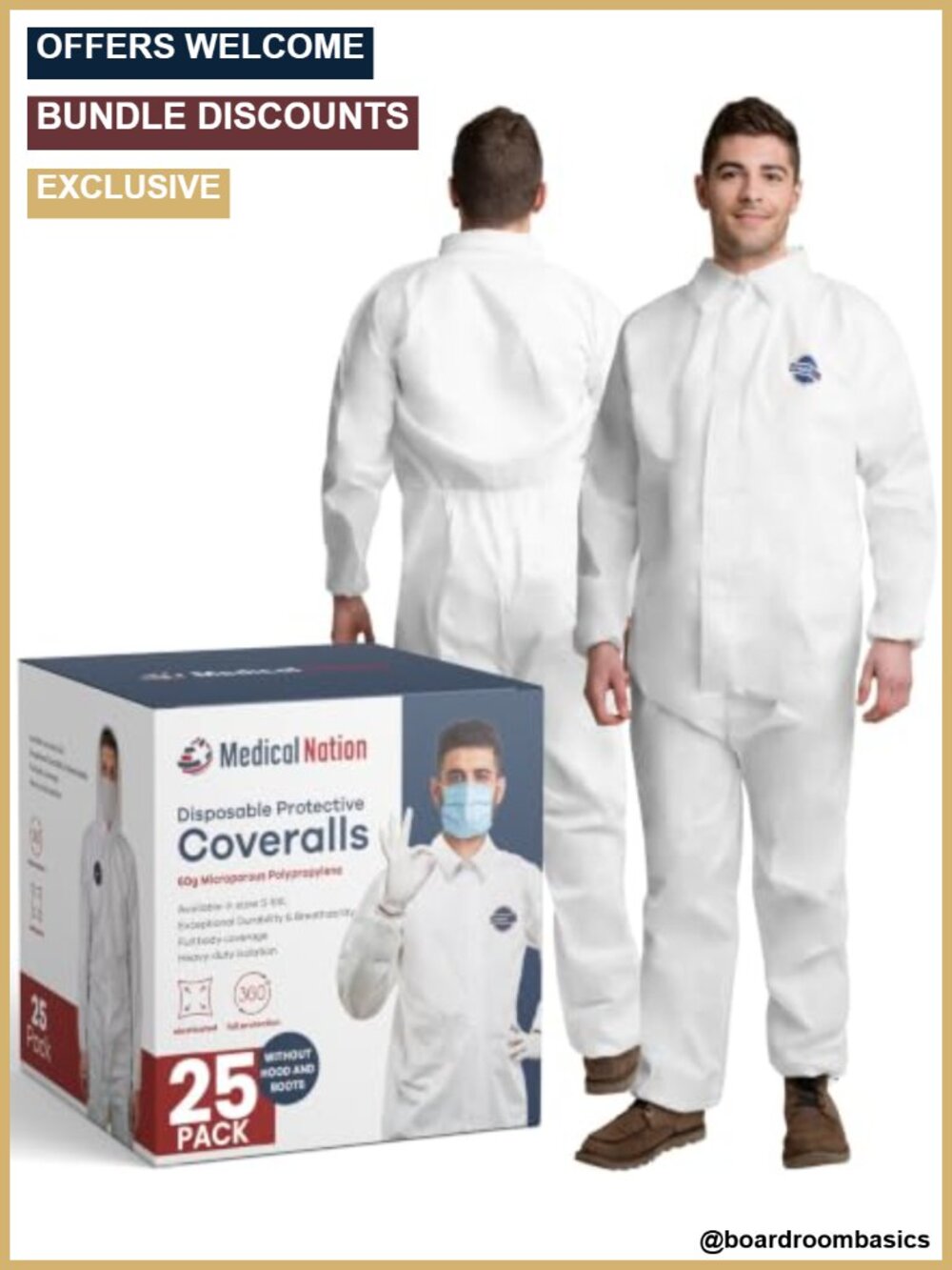 25 Pack Disposable Hazmat Suits XL Non-Hooded Protective Coveralls